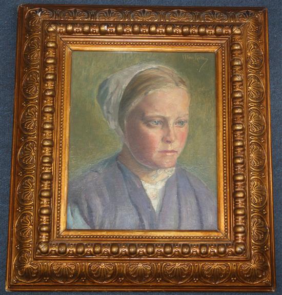 Johan Mari Henri Ten Kate (1831-1910) Portrait of a young girl from Scheveningen, 10.5 x 8.5in.
